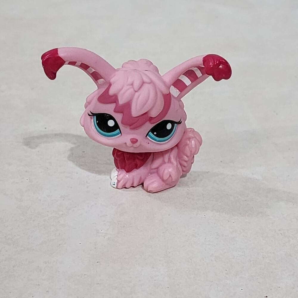 LPS Littlest Pet Shop # 2132 Pink Striped Angora Bunny Rabbit W‎ Blue Eyes